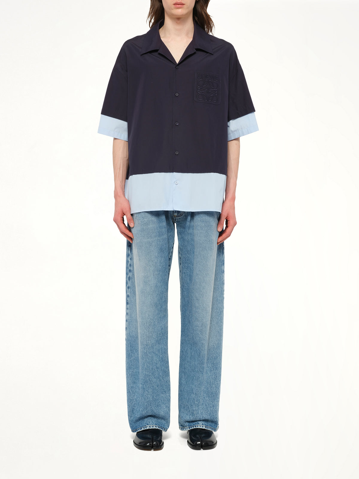 Short Sleeve Shirt in Dark Navy/Light Blue