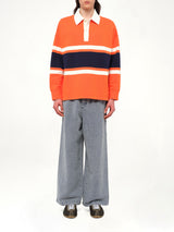 Long Sleeve Polo in Orange/Navy Blue