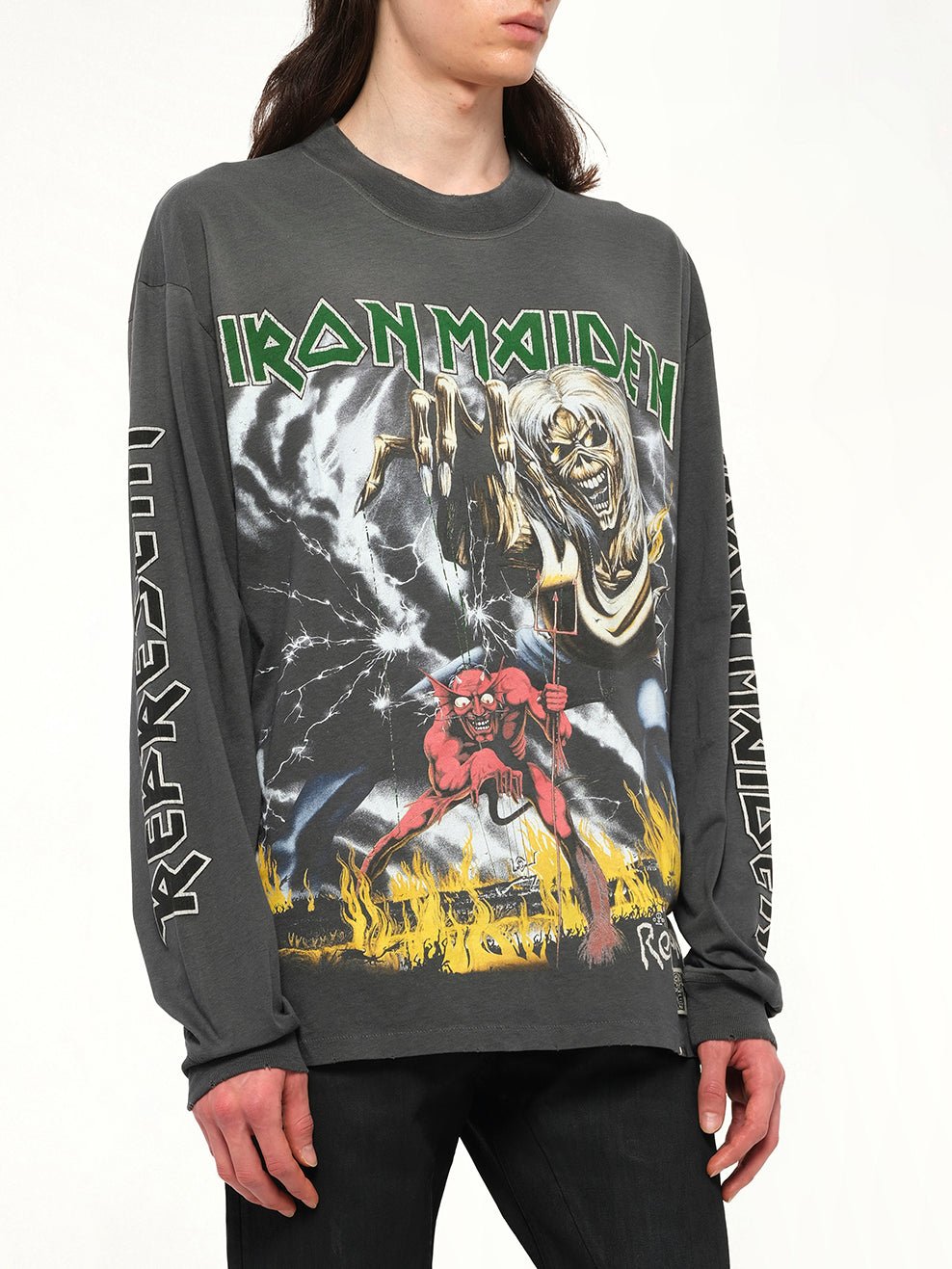 Iron Maiden Number of the Beast Long Sleeve T-Shirt in Sunfade Grey