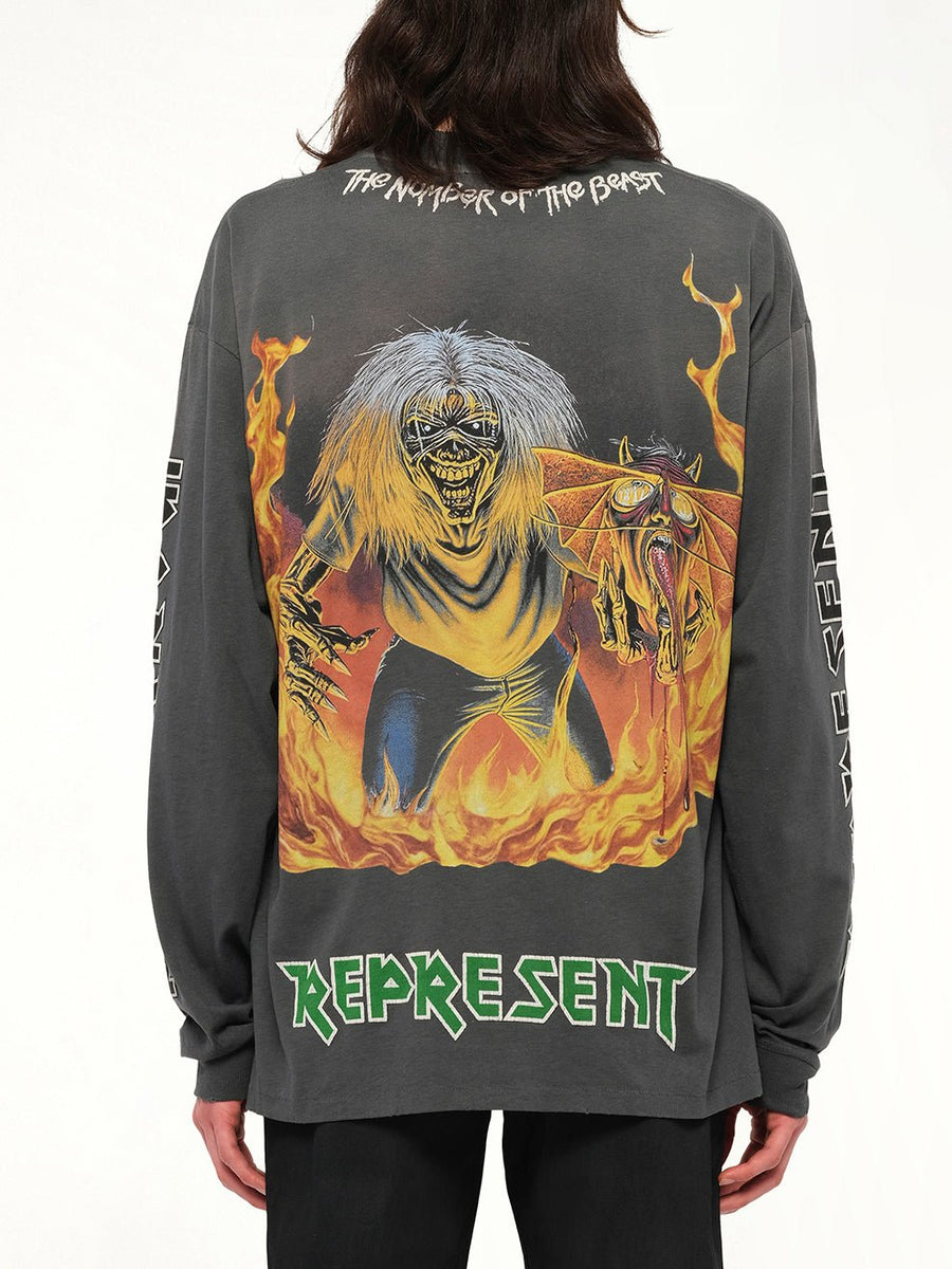 Iron Maiden Number of the Beast Long Sleeve T-Shirt in Sunfade Grey