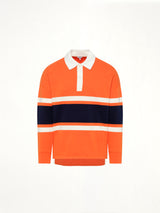 Long Sleeve Polo in Orange/Navy Blue