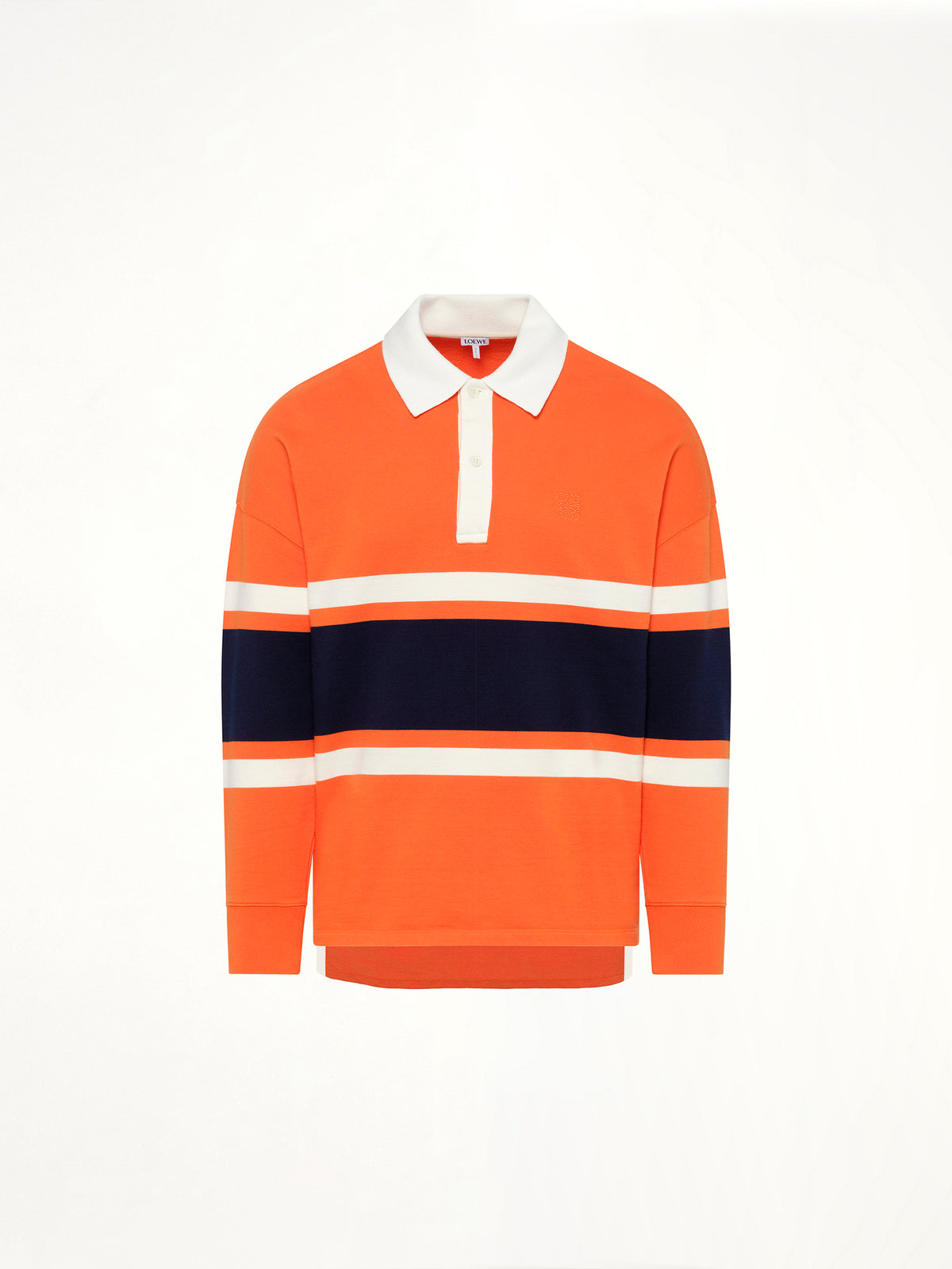 Long Sleeve Polo in Orange/Navy Blue