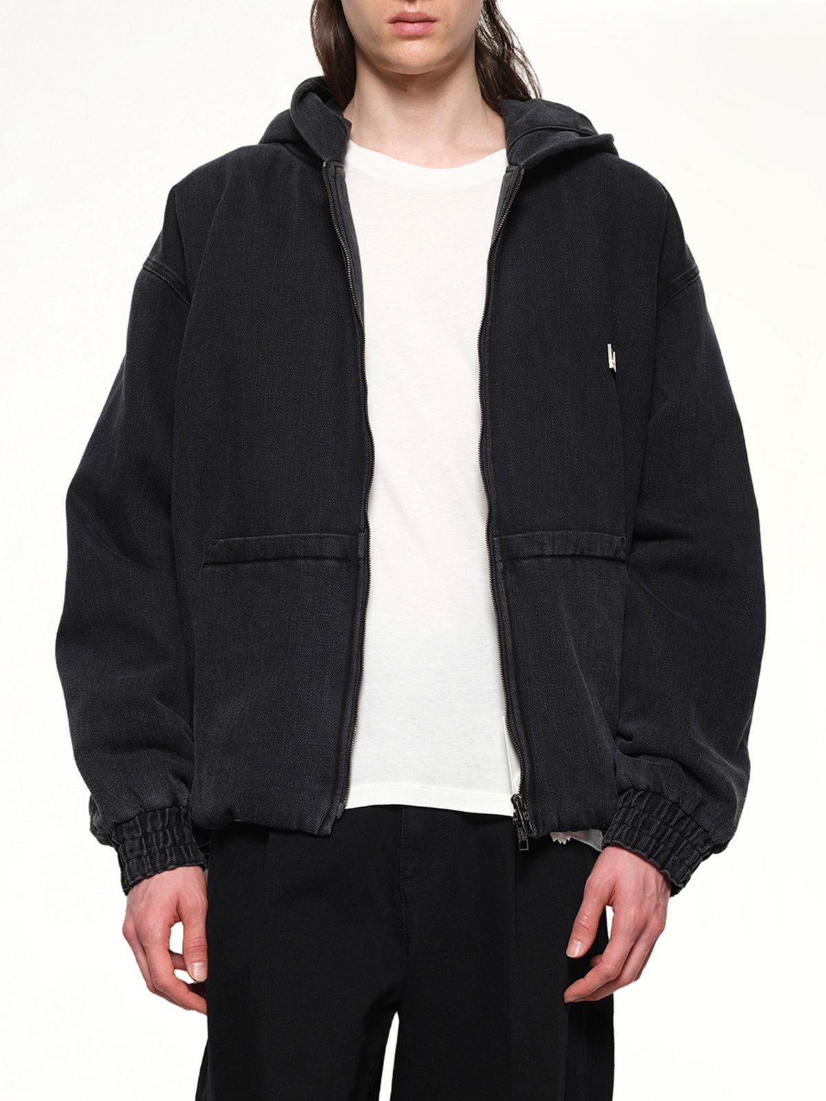 Dyed Denim Hoodie in Black