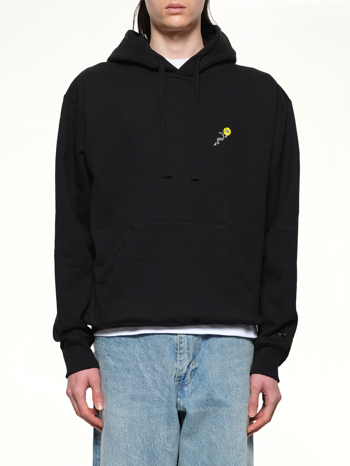 Floral Embroidered Hoodie in Black