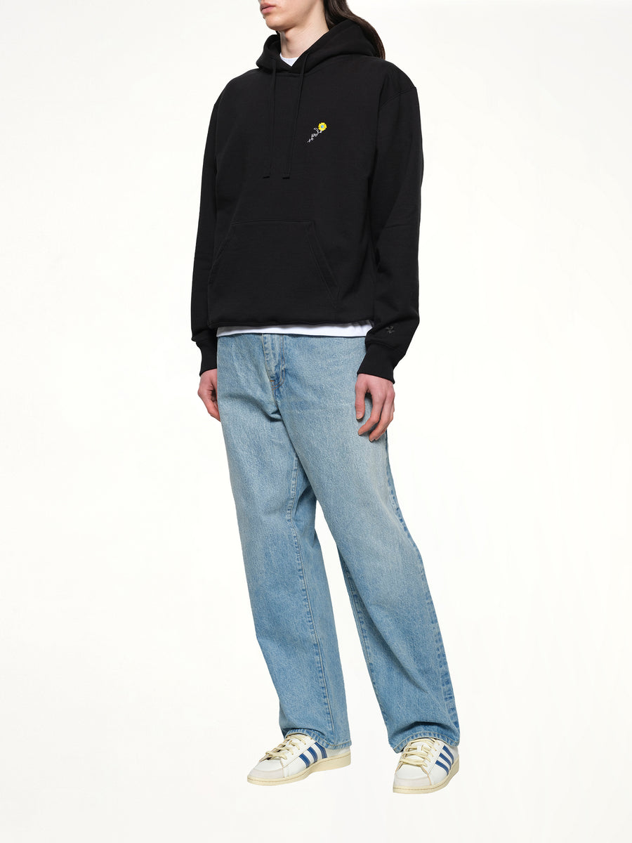 Floral Embroidered Hoodie in Black