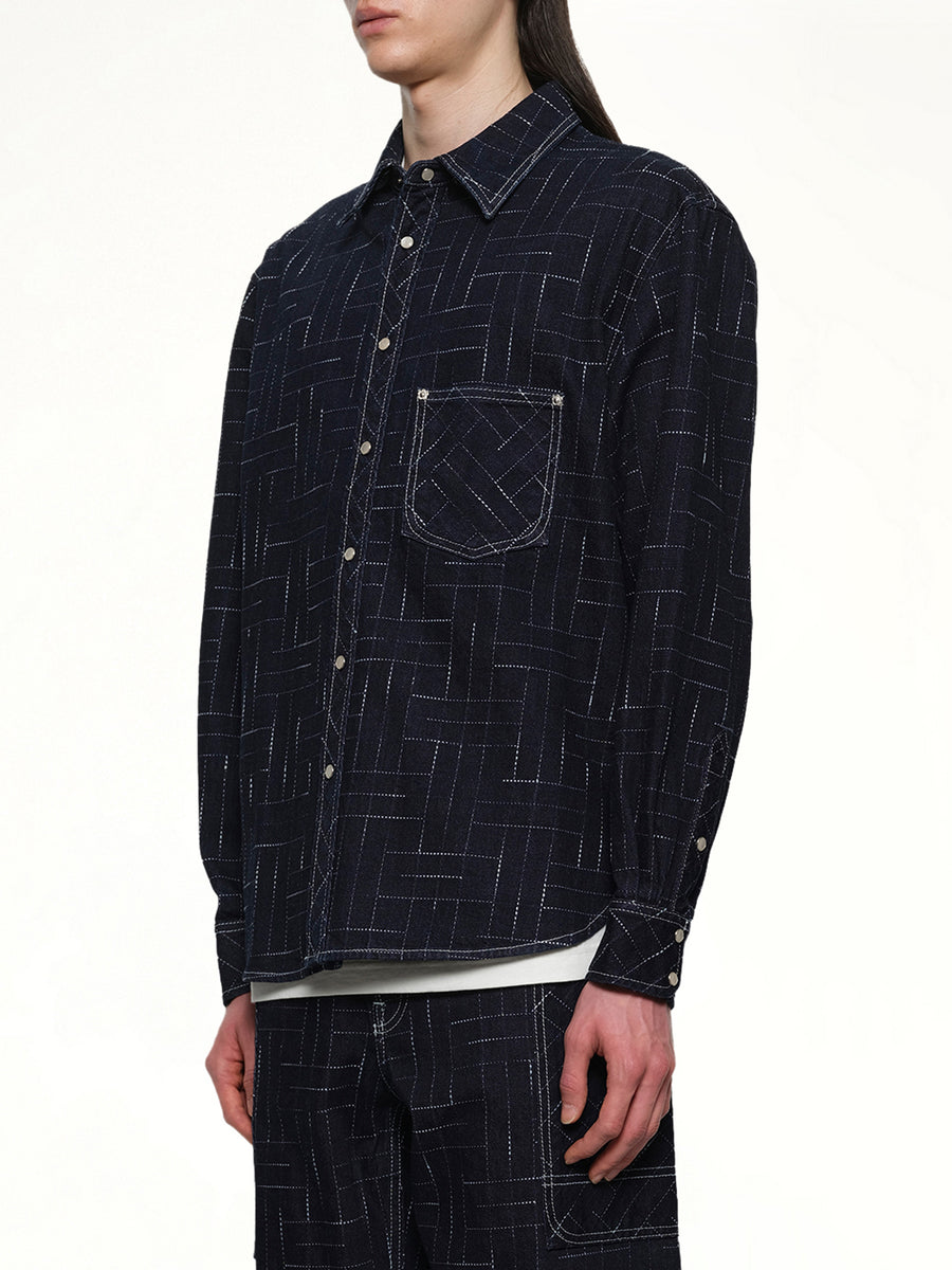 Kenzo Weave Casual Shirt in Rinse Blue Denim