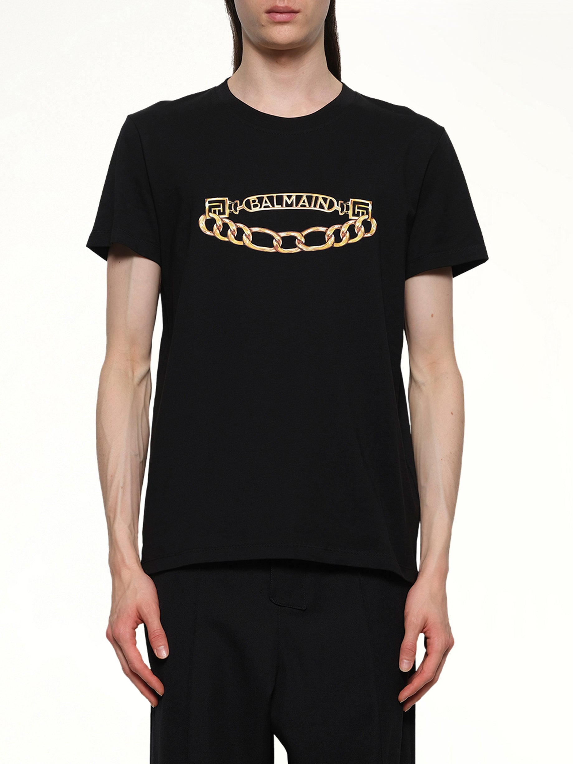 Balmain Chain Logo T-Shirt in Black/Gold