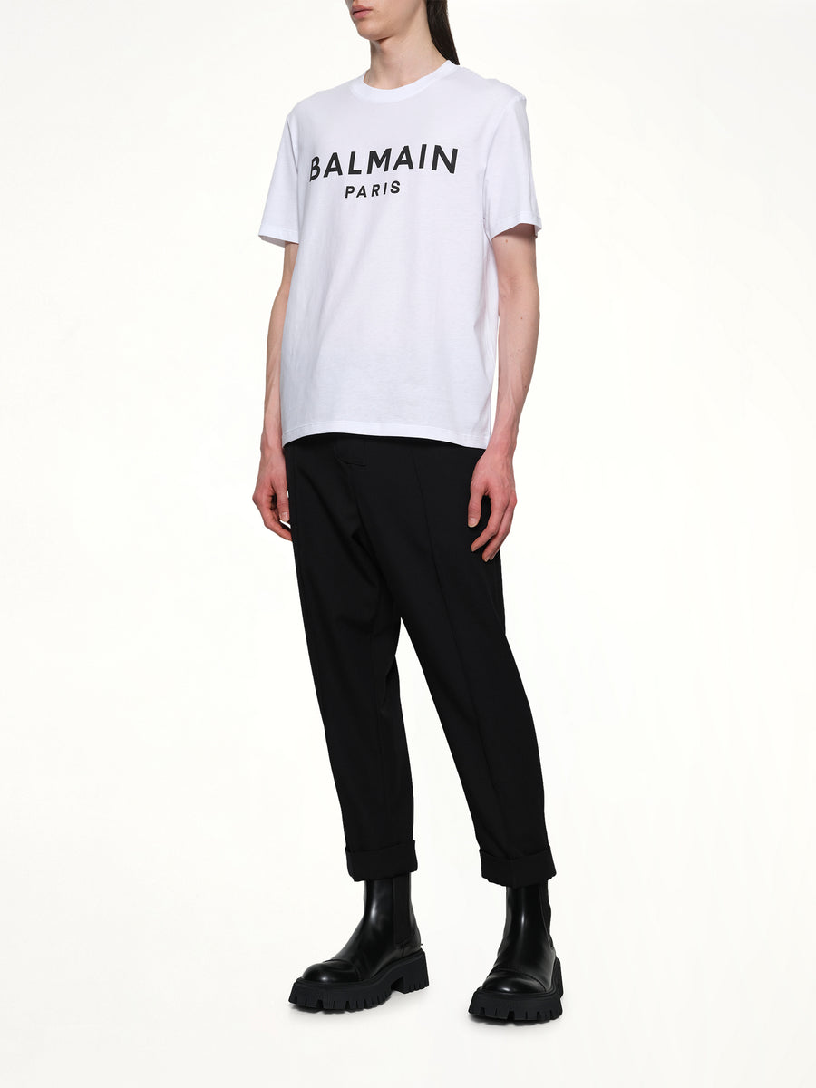 Logo Printed Straight Fit T-shirt in White/Black