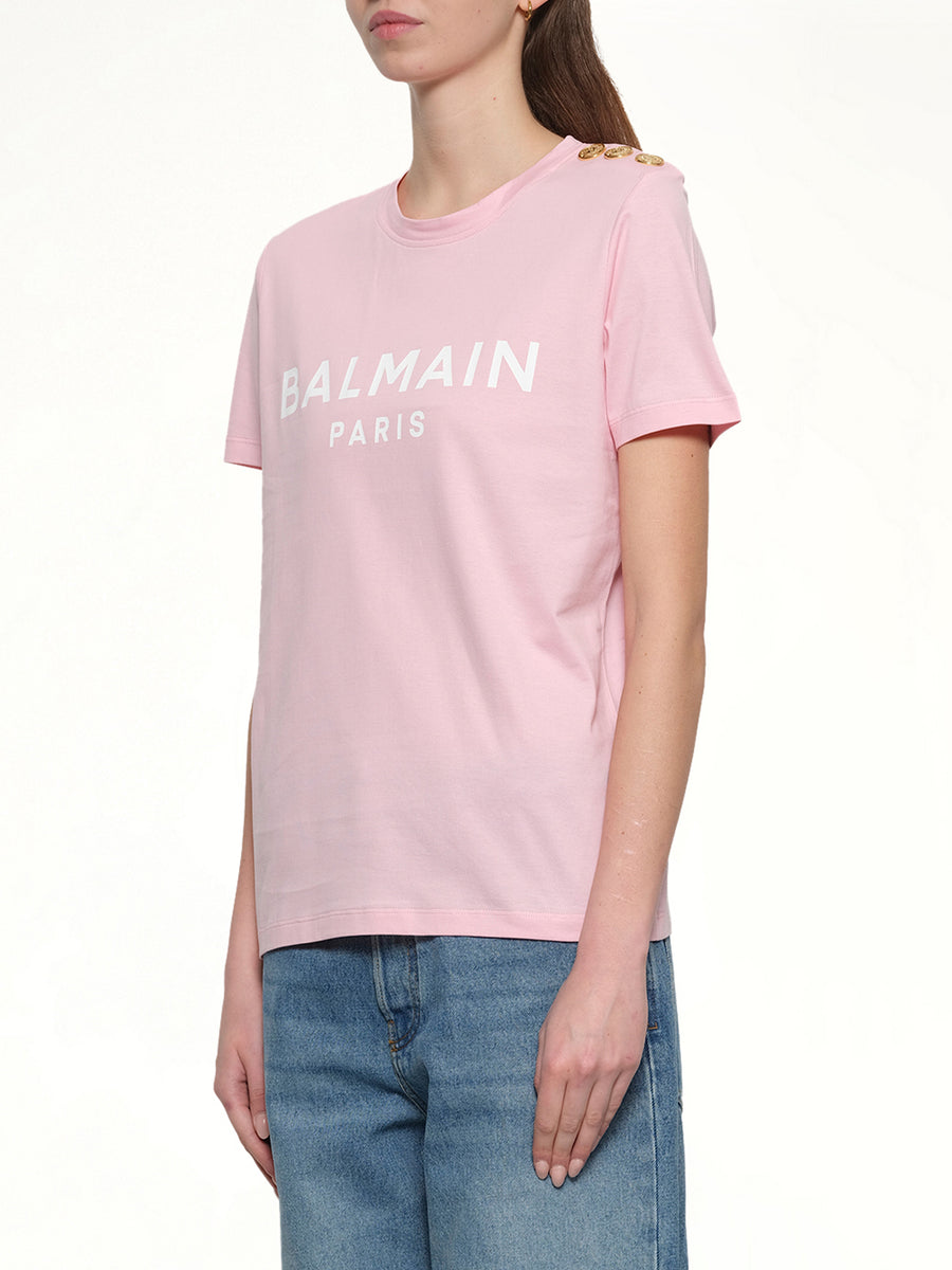3 BTN Balmain Printed T-Shirt in Rose/White