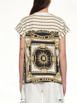 3 BTNS Foulard Print T-Shirt in White/Black/Gold