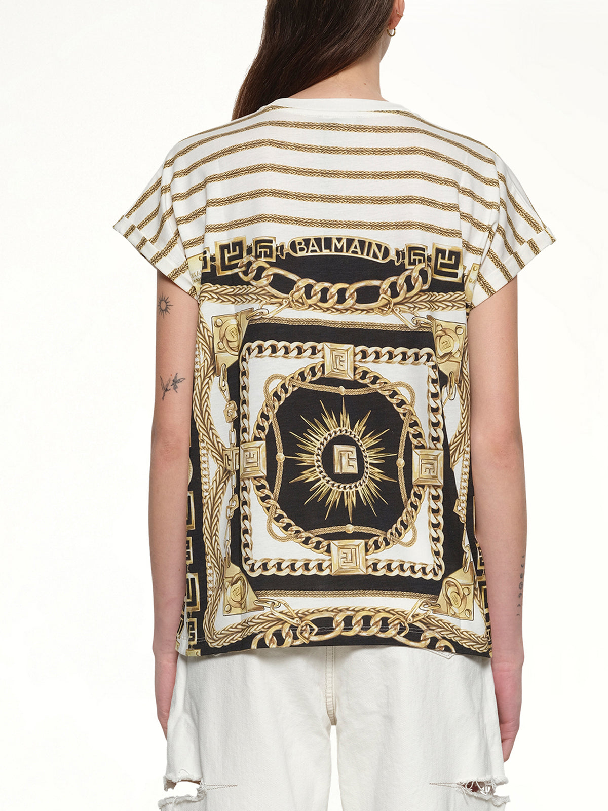 3 BTNS Foulard Print T-Shirt in White/Black/Gold