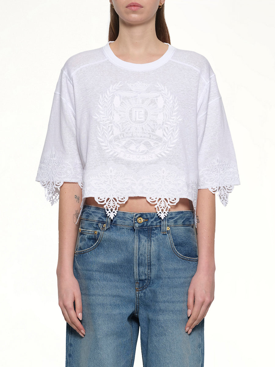Balmain Emblem Baseball T-Shirt in White