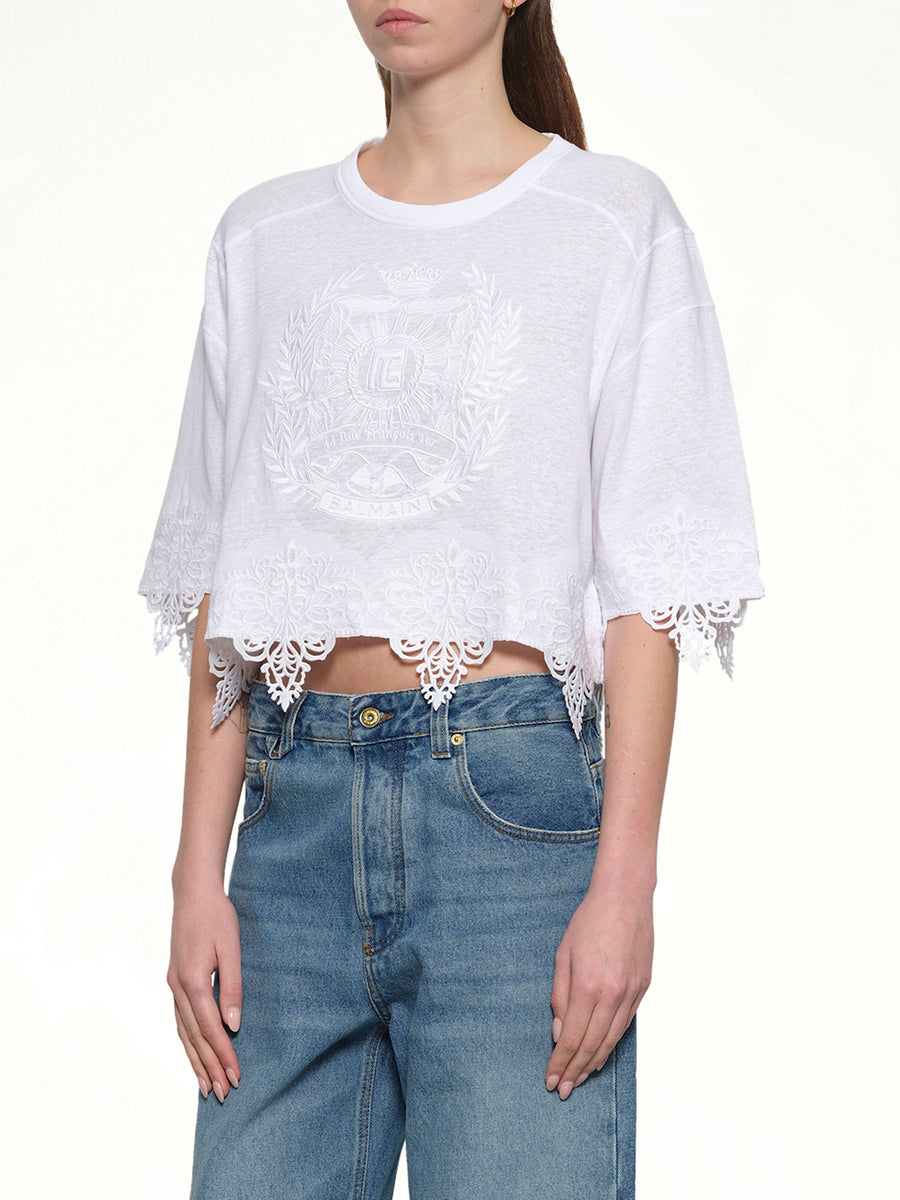 Balmain Emblem Baseball T-Shirt in White