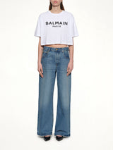 Logo Print Cropped T-Shirt in White/Black