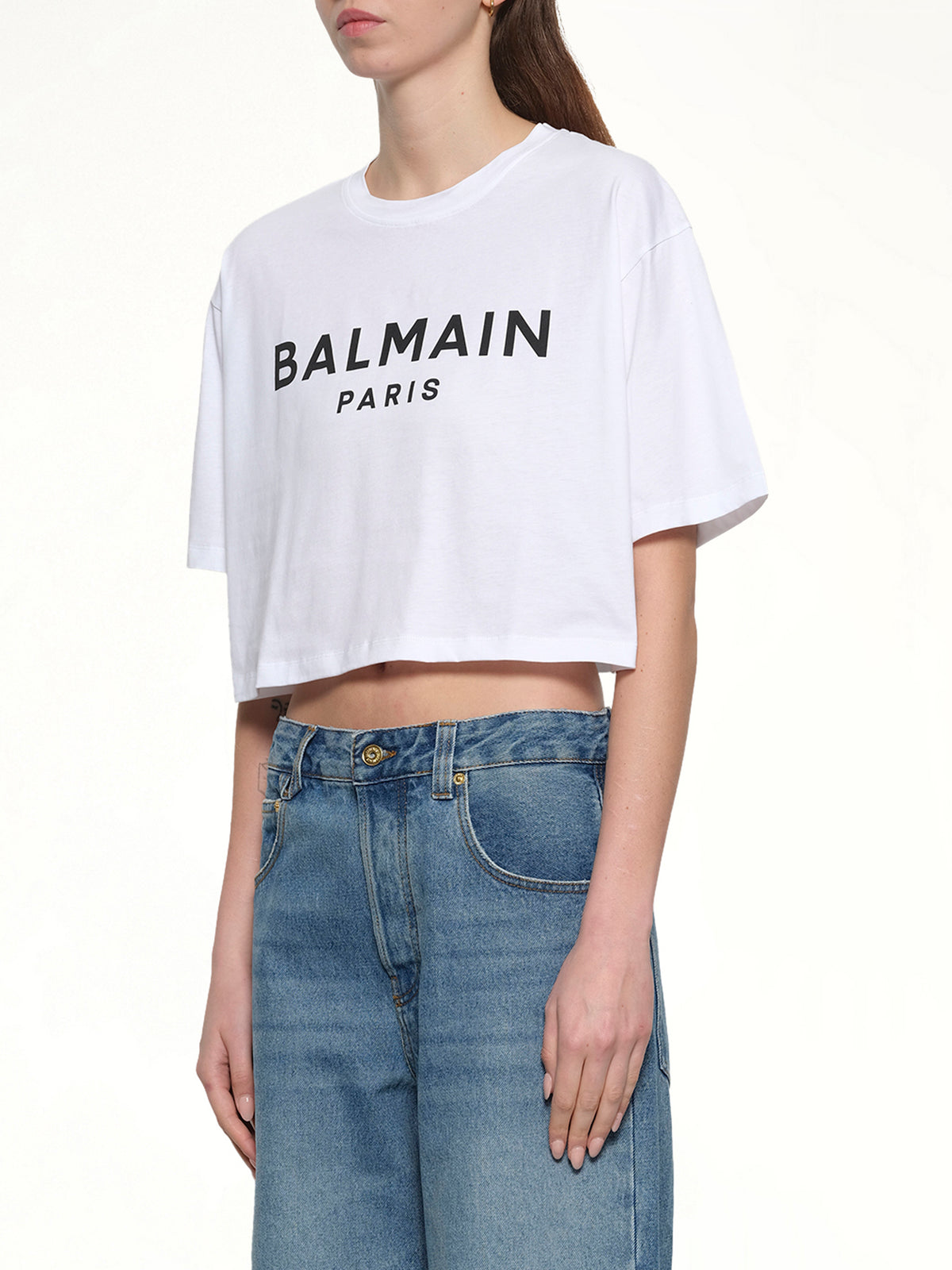 Logo Print Cropped T-Shirt in White/Black