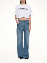 Logo Print Cropped T-Shirt in White/Black