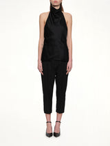 Halterneck Crepe Satin Top in Black