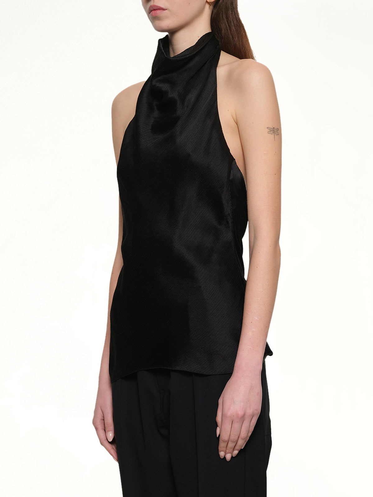 Halterneck Crepe Satin Top in Black