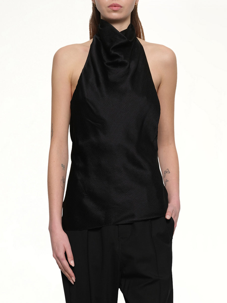 Halterneck Crepe Satin Top in Black