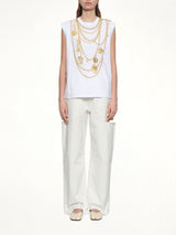 Trompe L'Oeil Necklace Print Tank Top in White/Gold