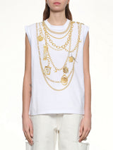 Trompe L'Oeil Necklace Print Tank Top in White/Gold