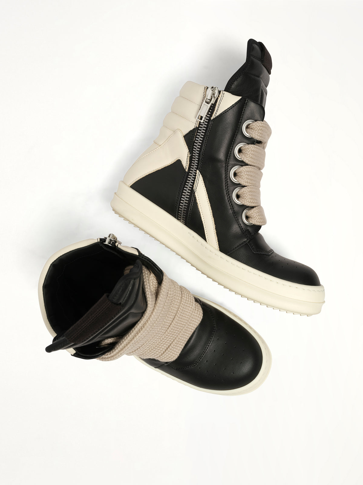 Jumbolace Geobasket in Black/Milk/Milk Top View | RICK OWENS