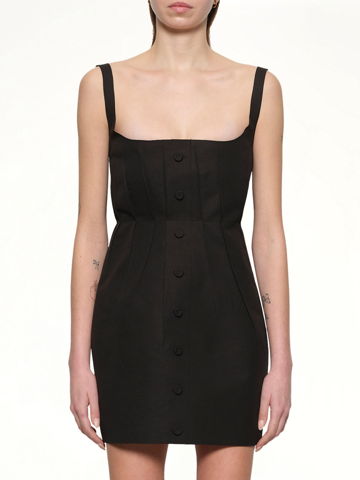 Bonded Cotton Poplin Dress in Black