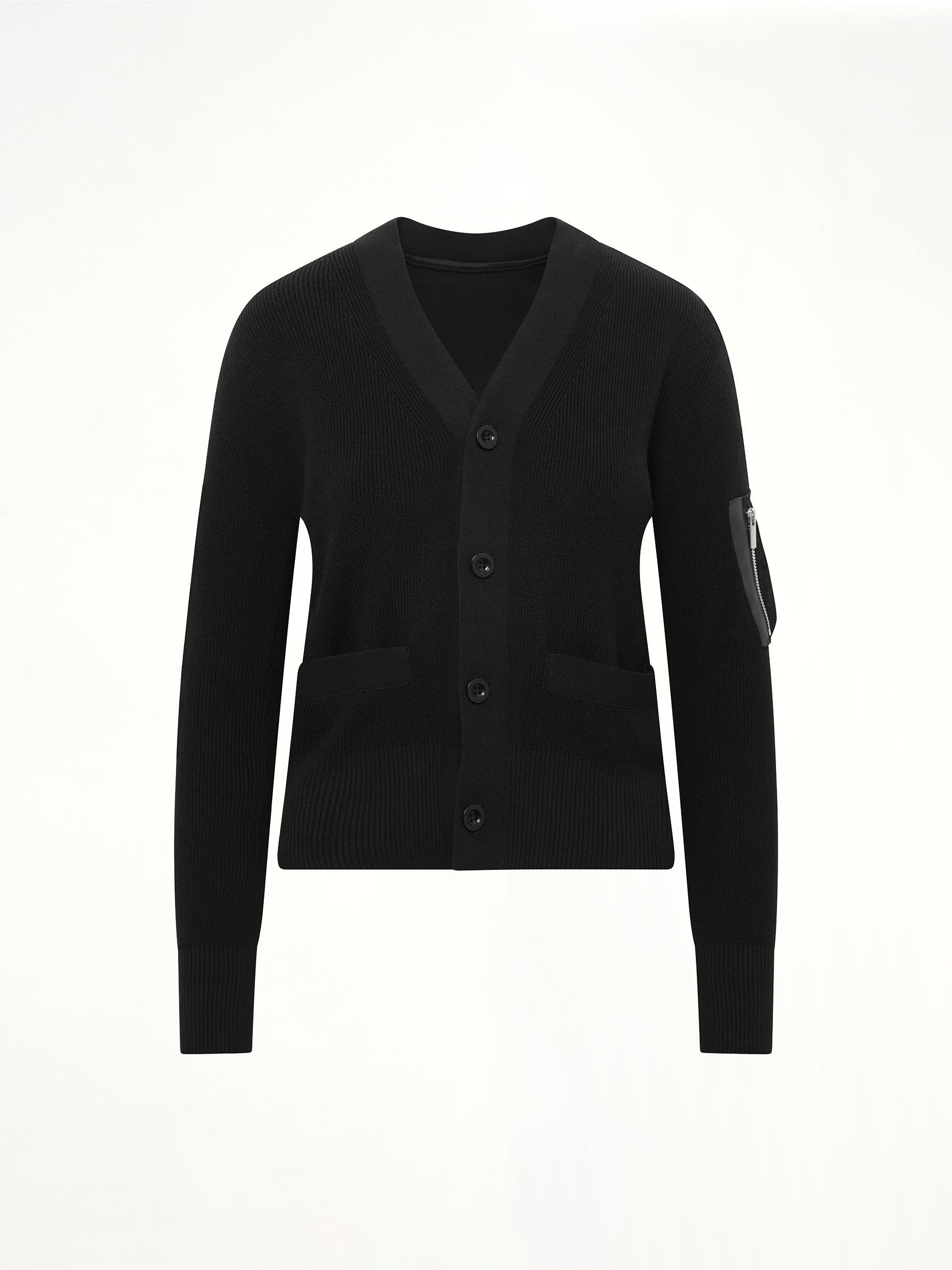 Nylon Twill x Cotton Knit Cardigan in Black