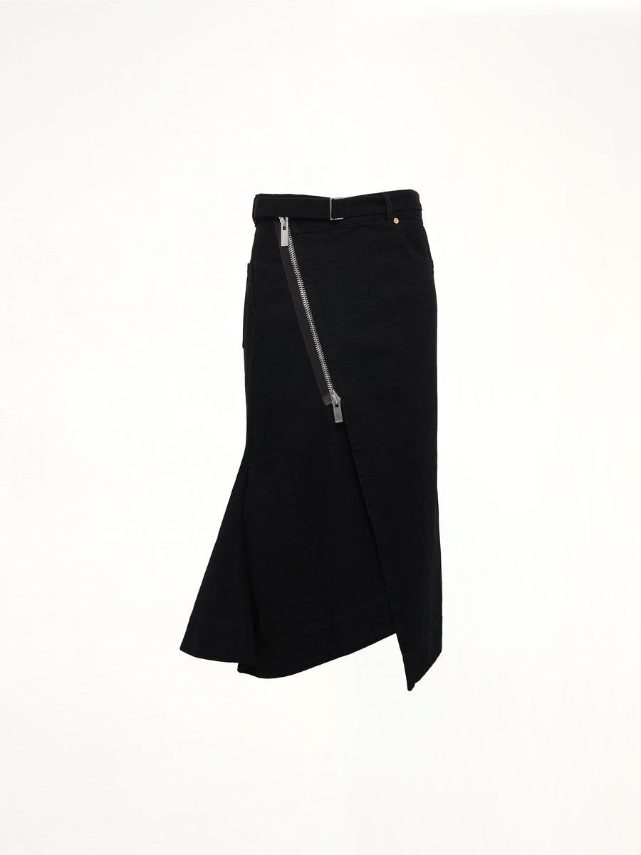 Side Zip Denim Skirt in Black