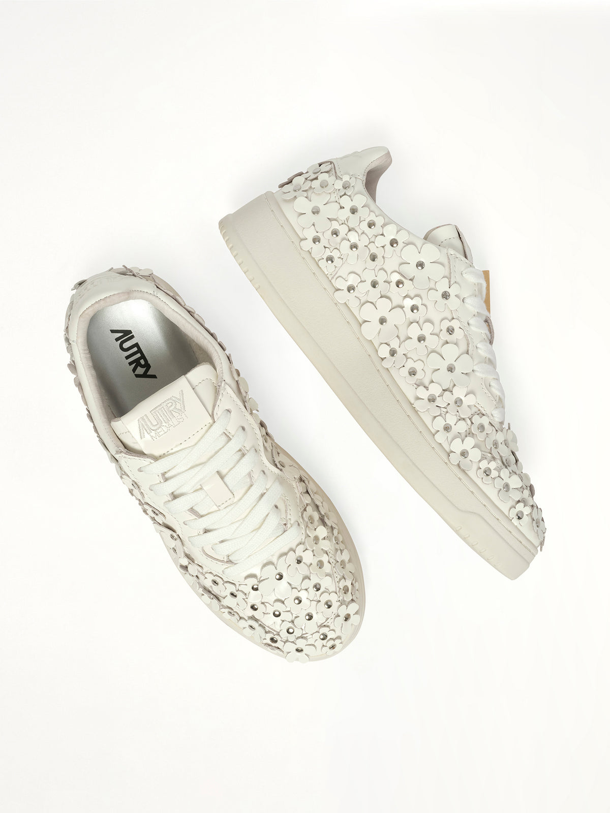 Medalist Low Patent Flower Sneaker in White Top View | AUTRY