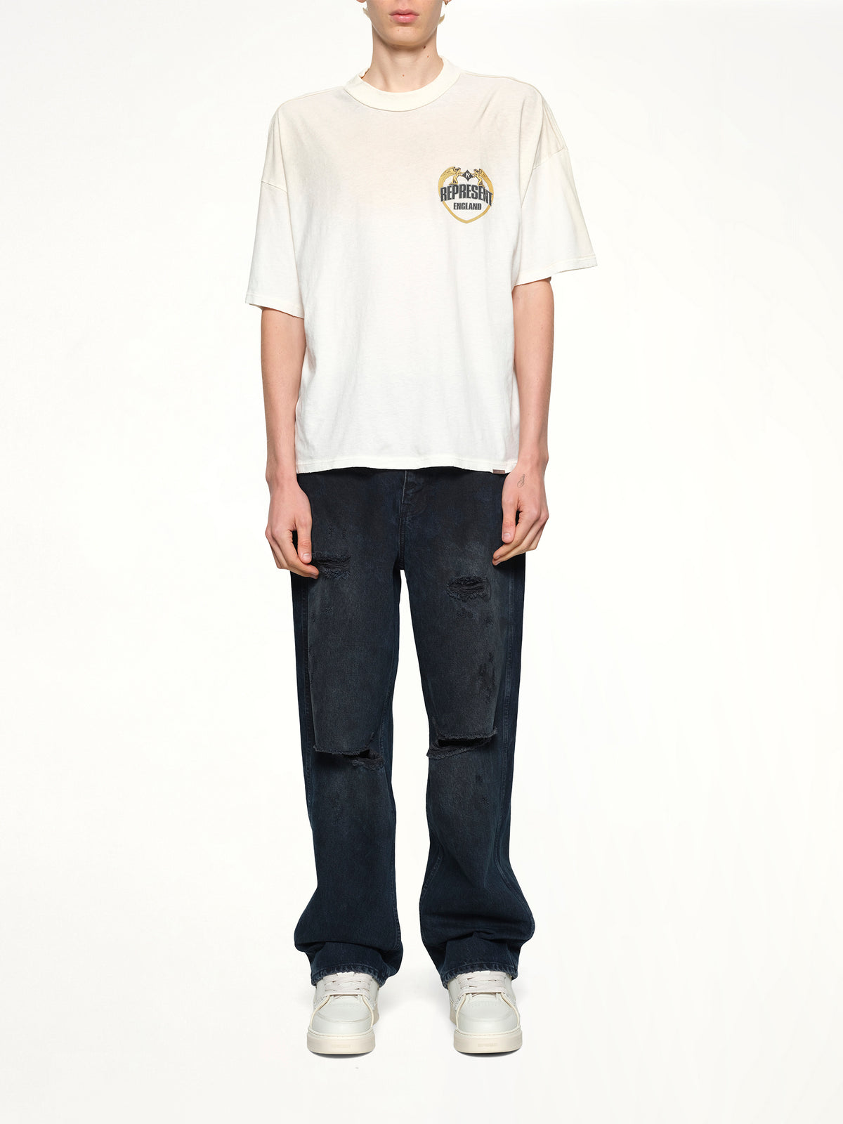 Represent Angel Border T-Shirt in Washed Ecru