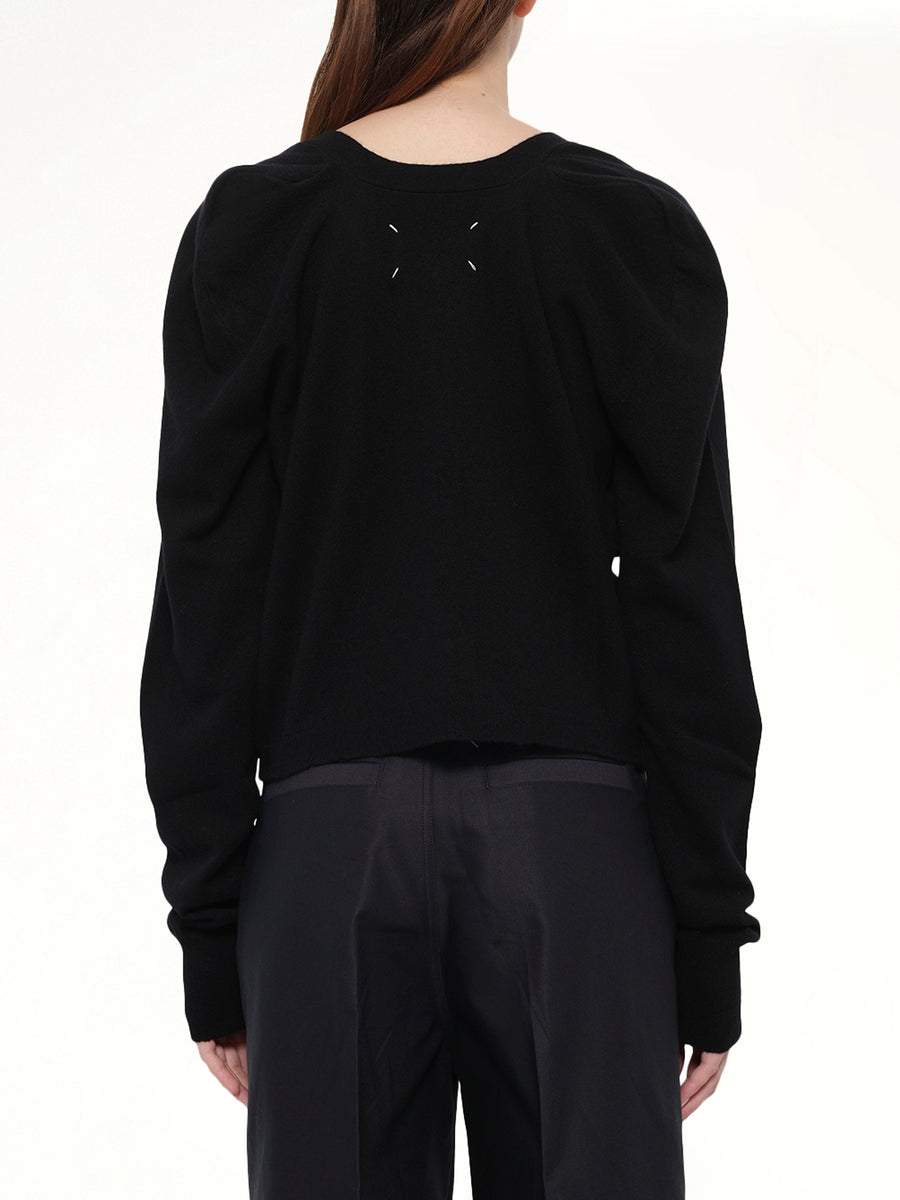 Gauge 14 Wool V-Neck Cardigan in Black