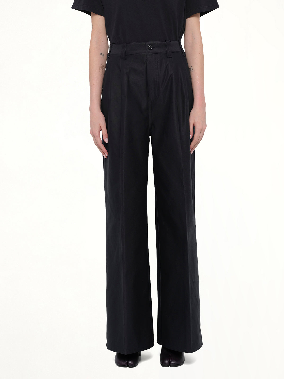 Cotton Palazzo Trouser in Black