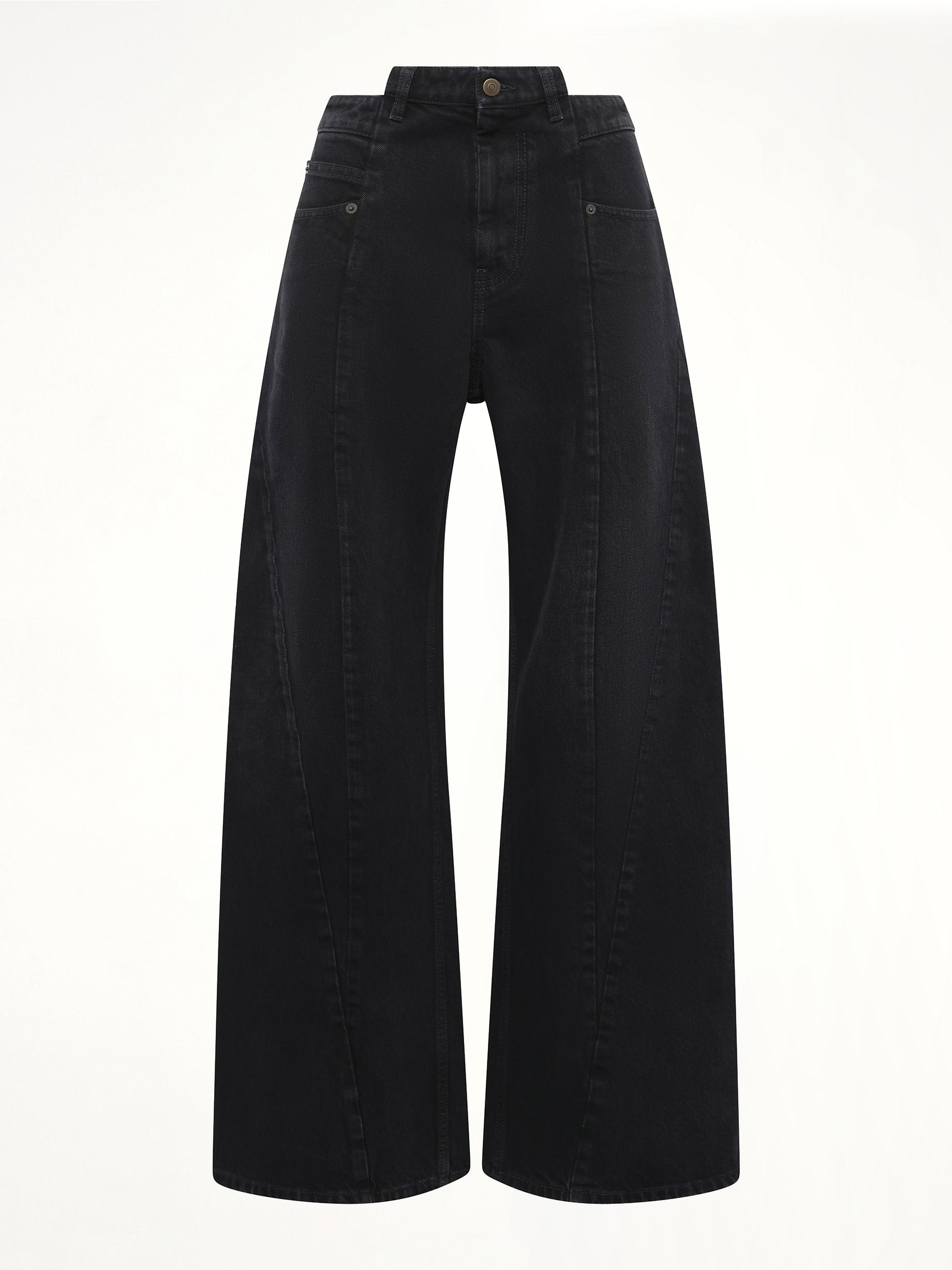 Cut Out Waistband Relaxed Fit Denim Jeans in Washed Black