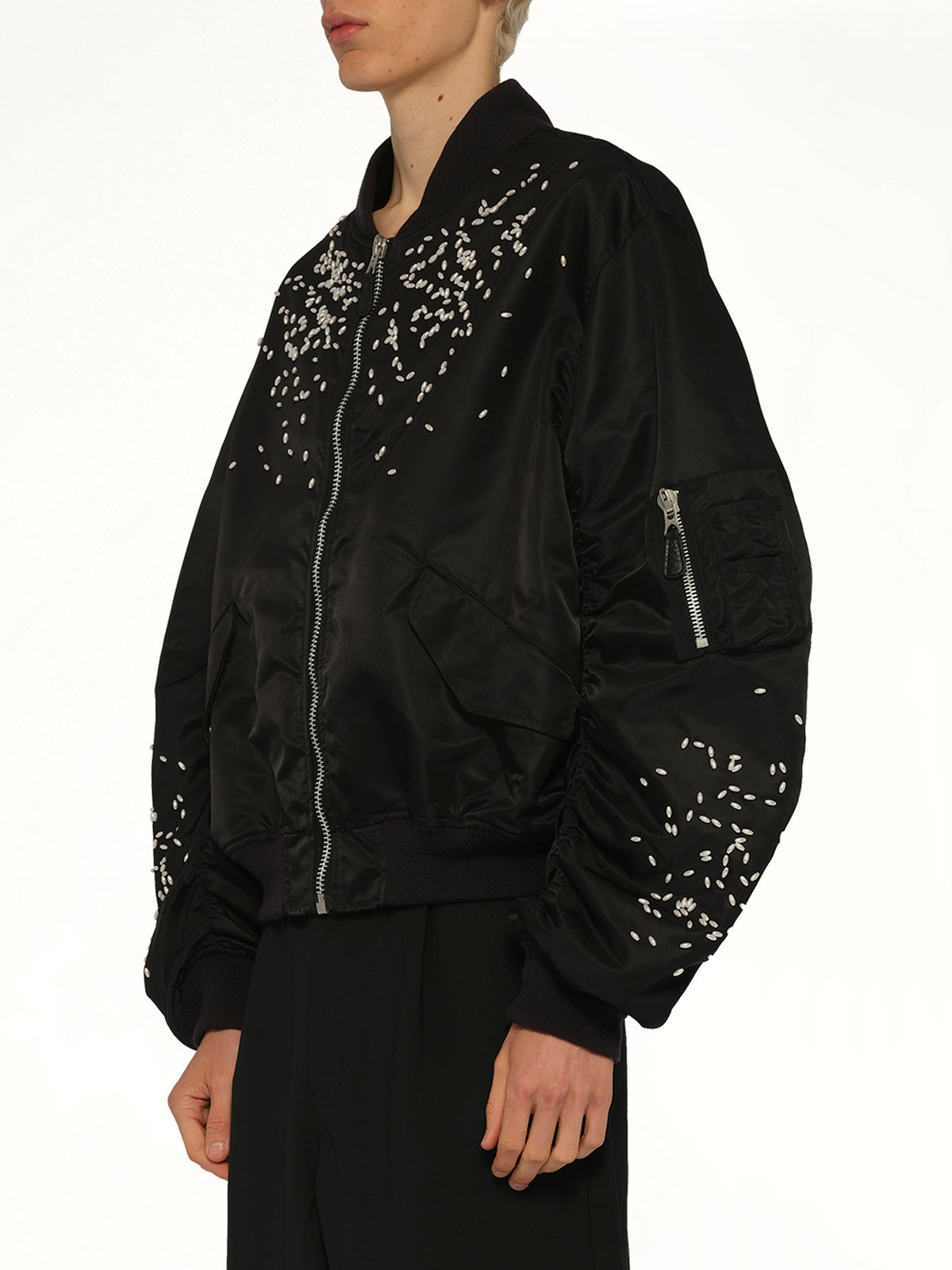 Spilled Rice Bomber Jacket in Black