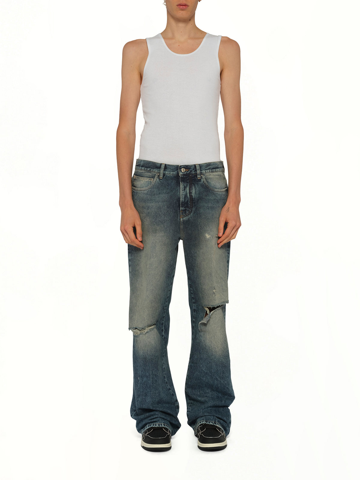 Slashed Bootcut Jean in Denim Lapis
