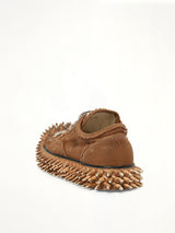 Dirty Spike Toe  Cap Canvas Sneaker in Brown Back View | DOUBLET