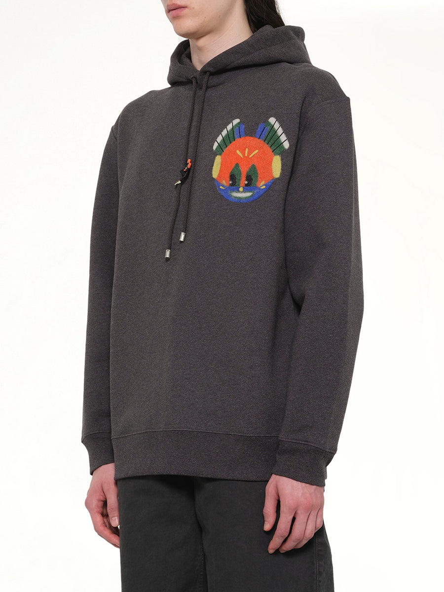 Louis Wain Hoodie in Dark Grey Melange
