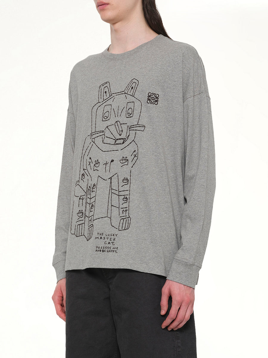 Louis Wain Long Sleeve T-Shirt in Grey Melange