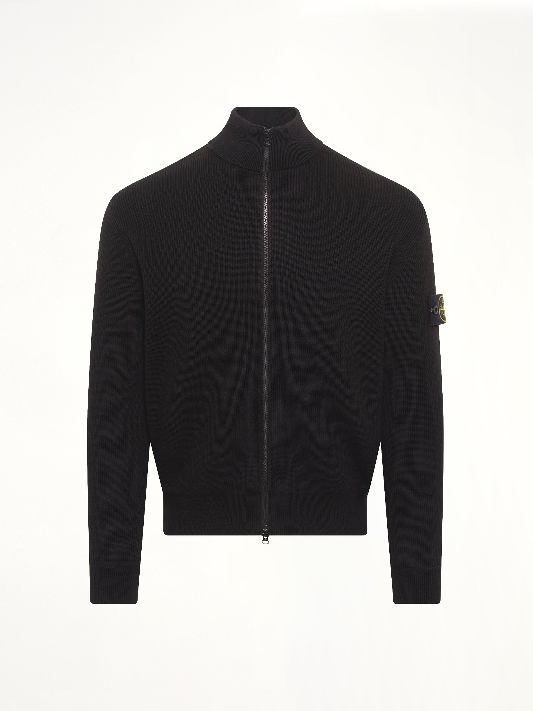5100126 Ribbed Cotton Zip-Up Cardigan in Black