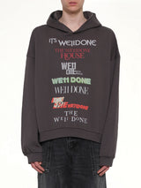 Multi Logo Print Hoodie in Grey