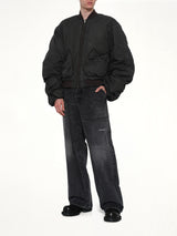 Washed Nylon Bomber in Black