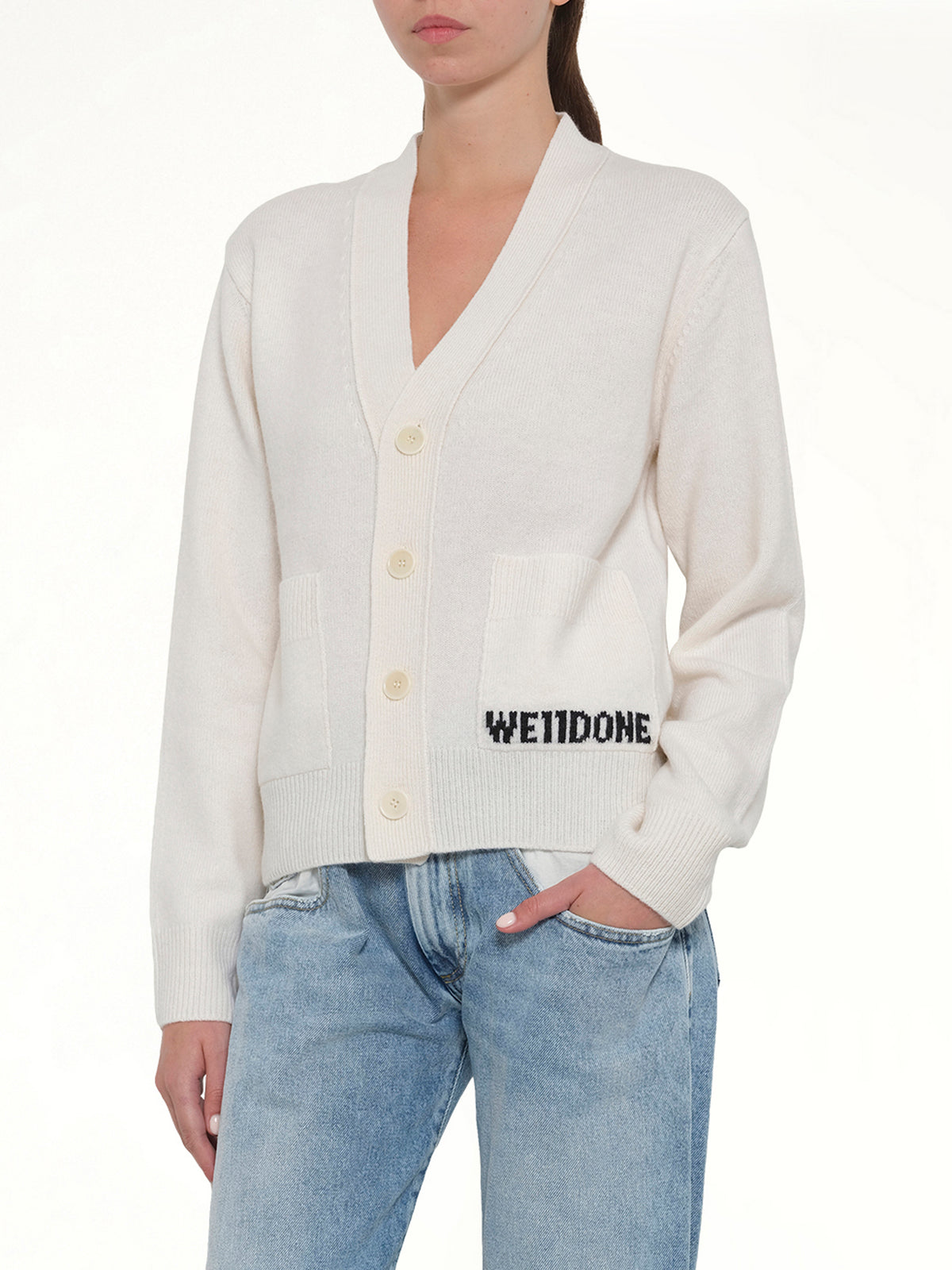 Pocket Logo Knit Cardigan in Ivory