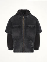 Faded Layered Hoodie Jacket in Black