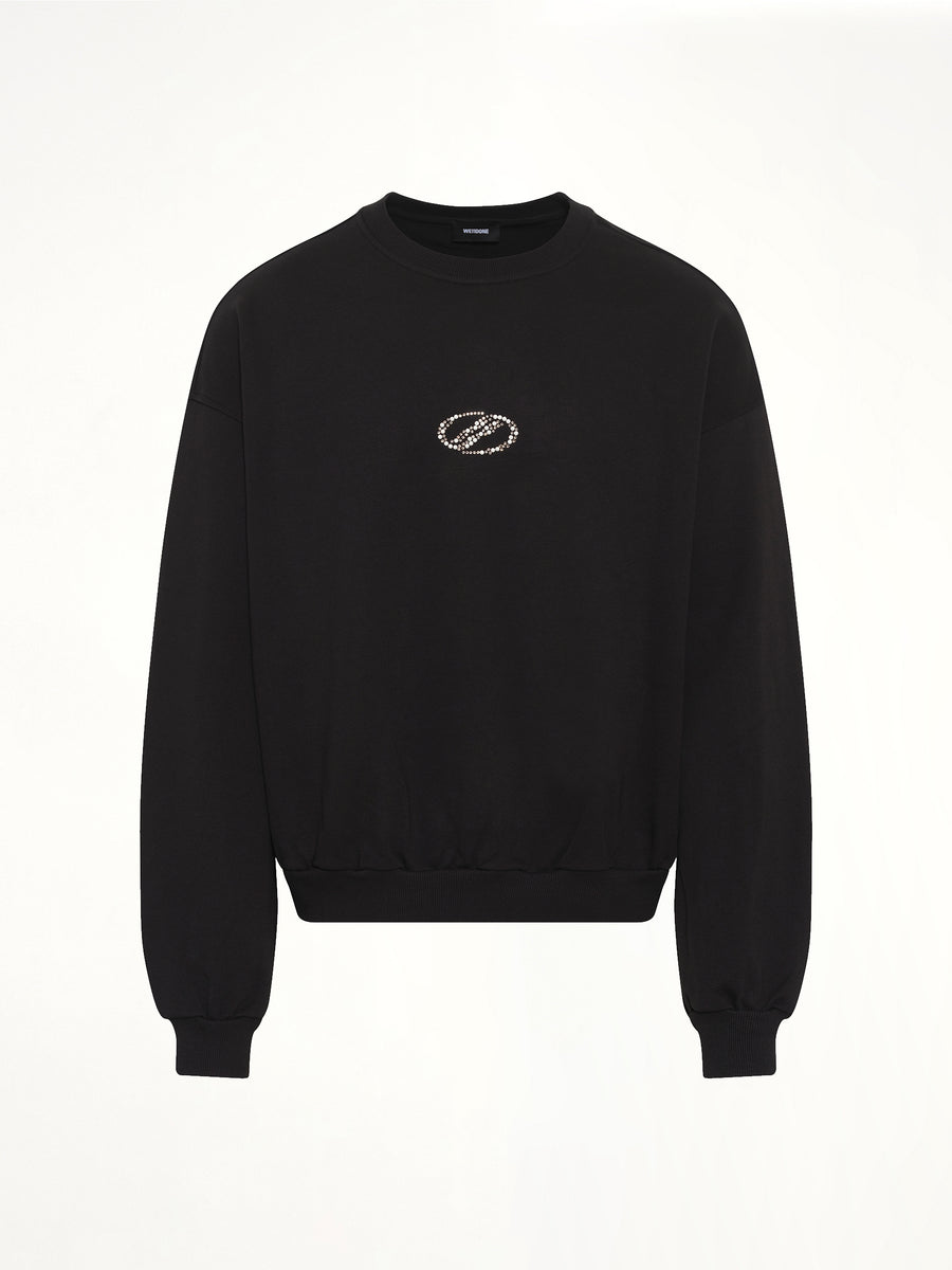 Rhinestone Balloon-Fit Sweatshirt in Black