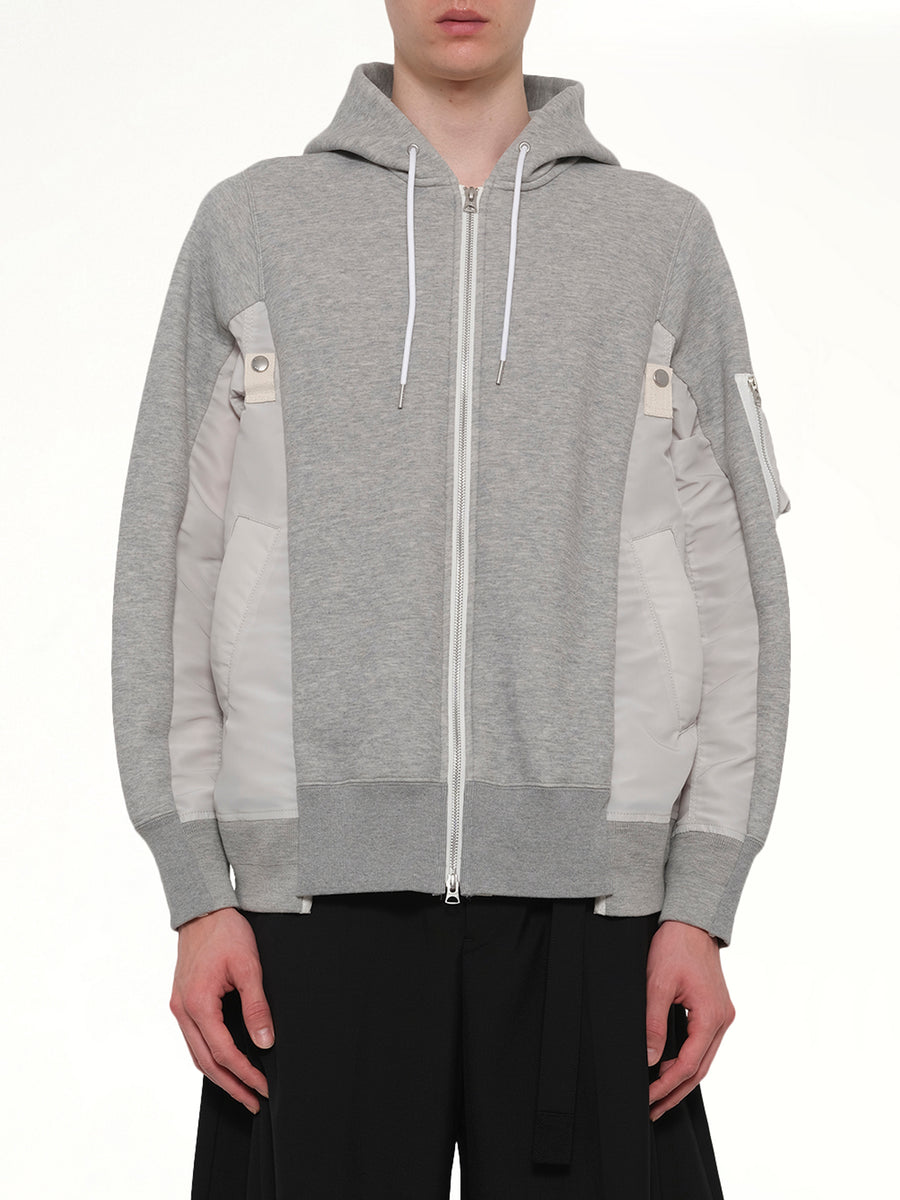 Sponge Sweat x Nylon Twill Hoodie in Light Gray