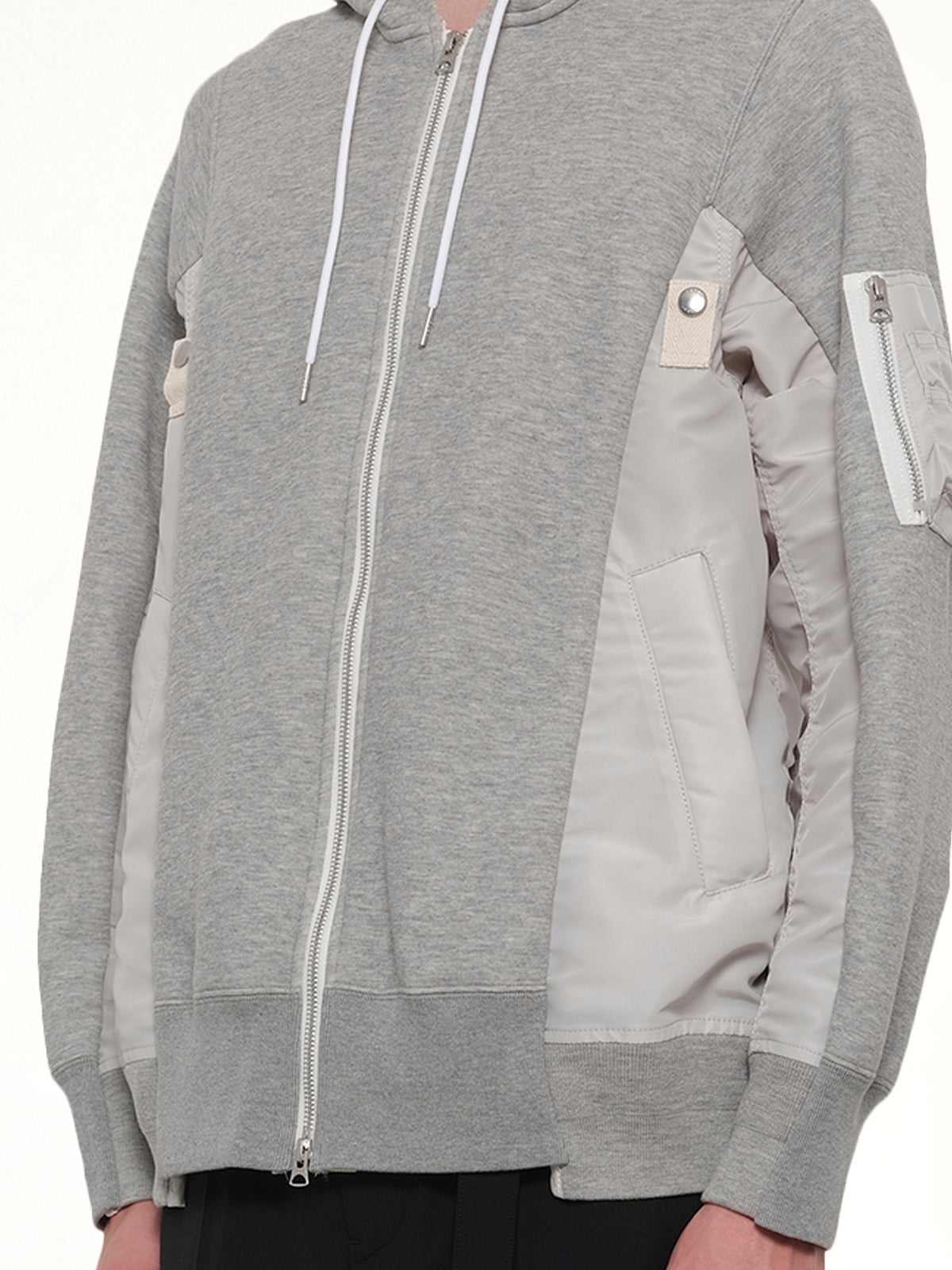 Sponge Sweat x Nylon Twill Hoodie in Light Gray