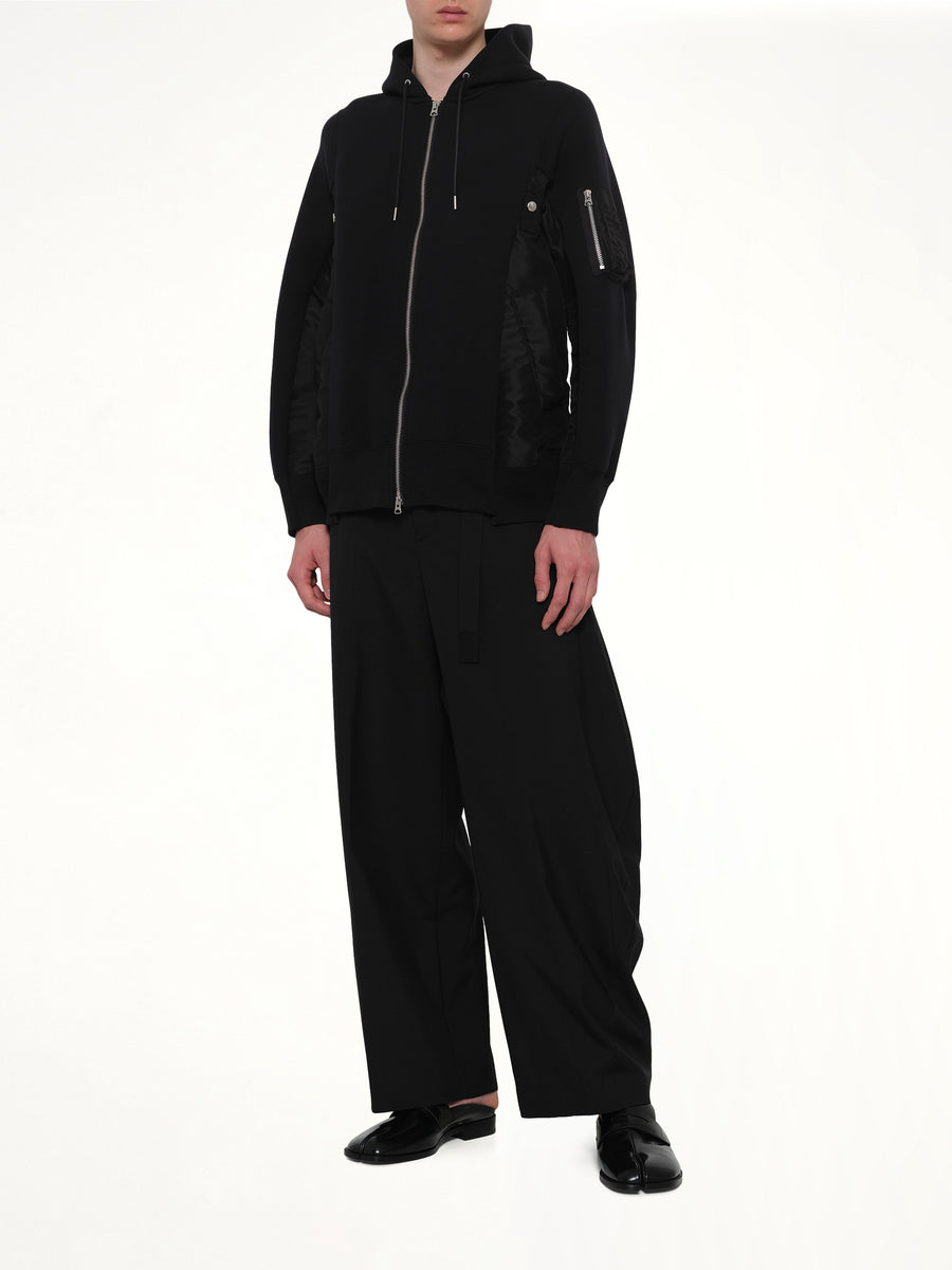 Sponge Sweat x Nylon Twill Zip Hoodie in Black