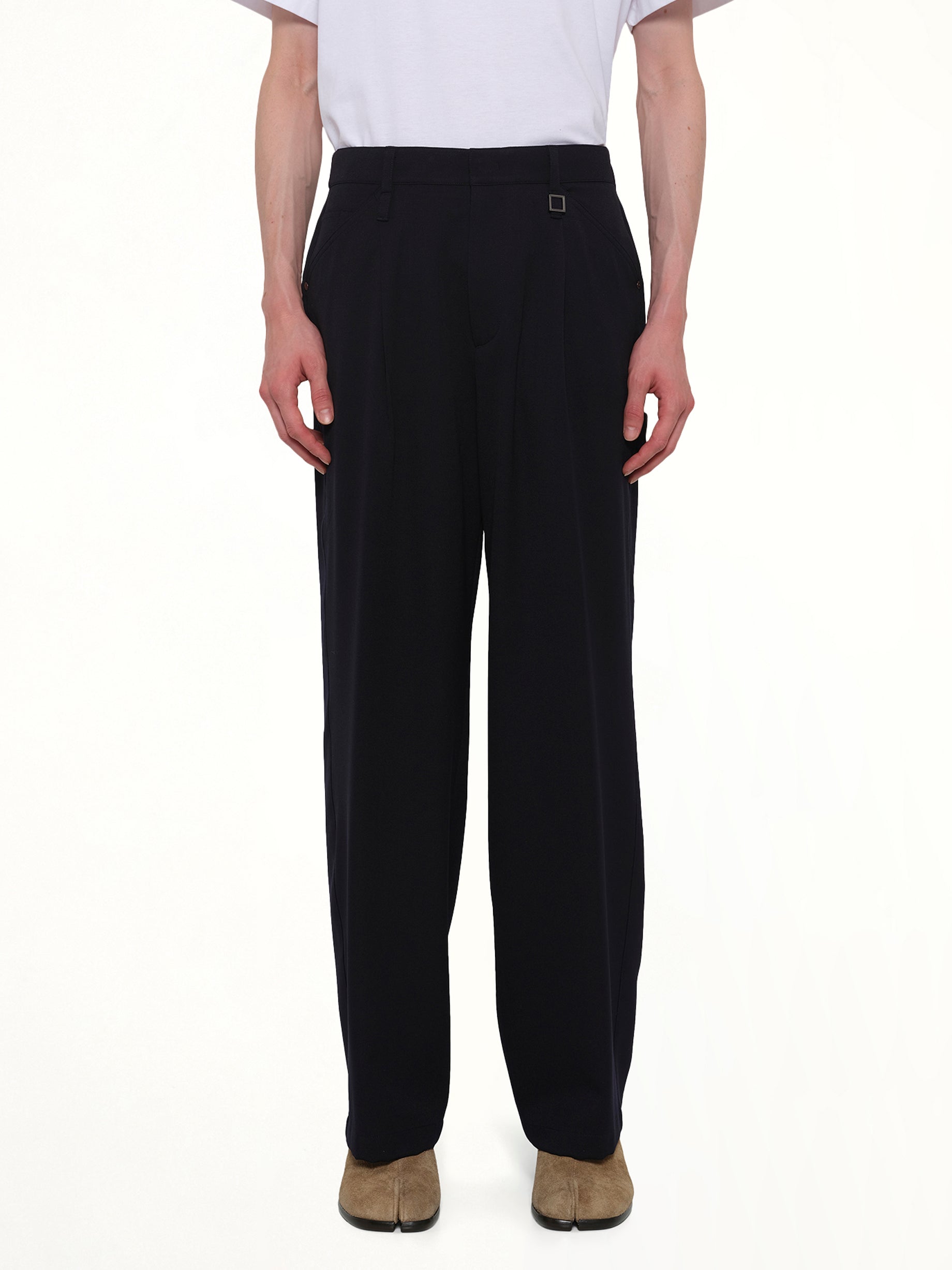 Wool Pleat Trouser in Navy