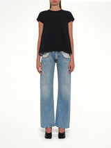 Cotton Poplin x Cotton Jersey T-Shirt in Navy